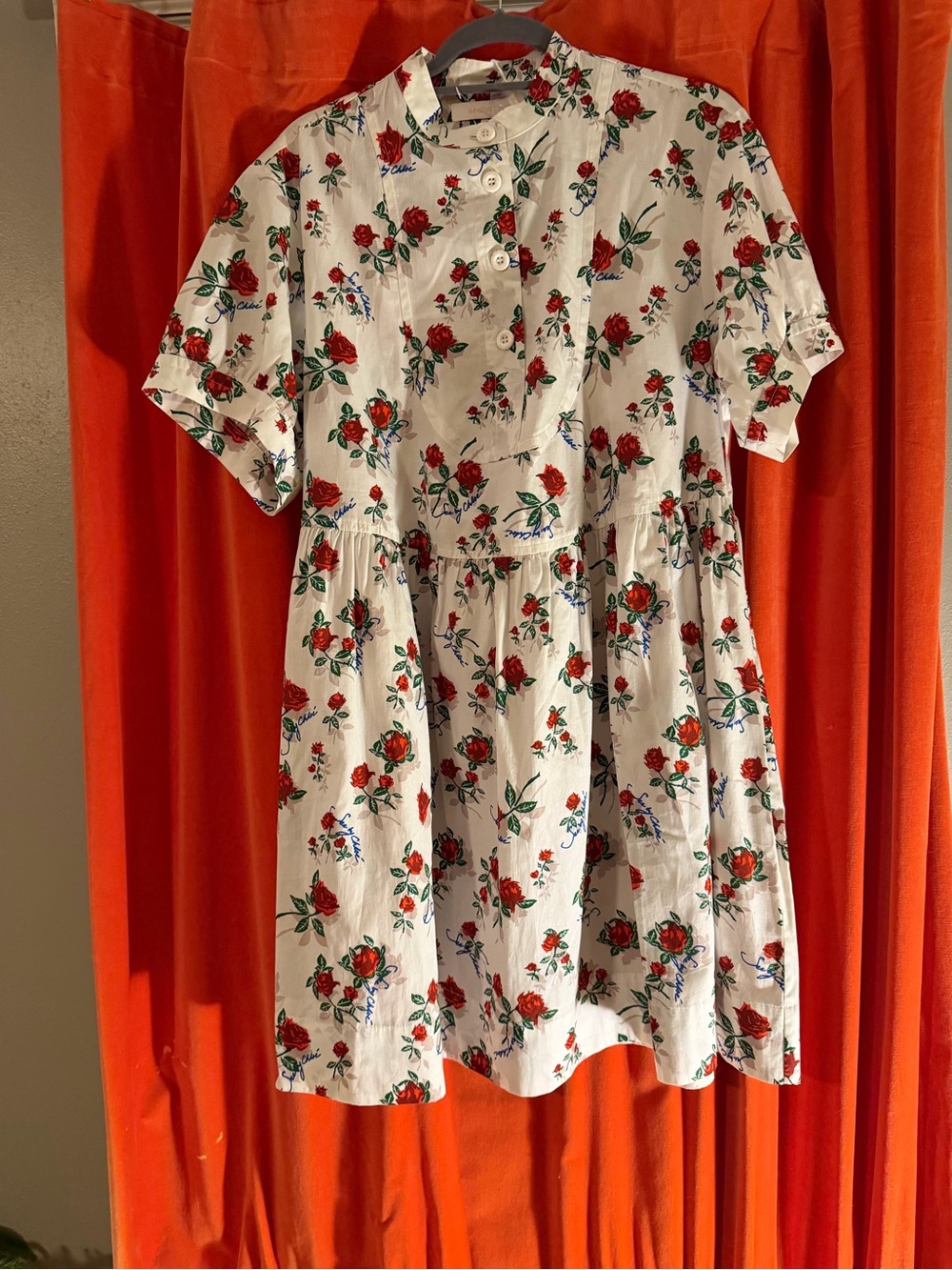 See by Chloe women’s Floral Button-Front Dress - White with Red Roses NWT